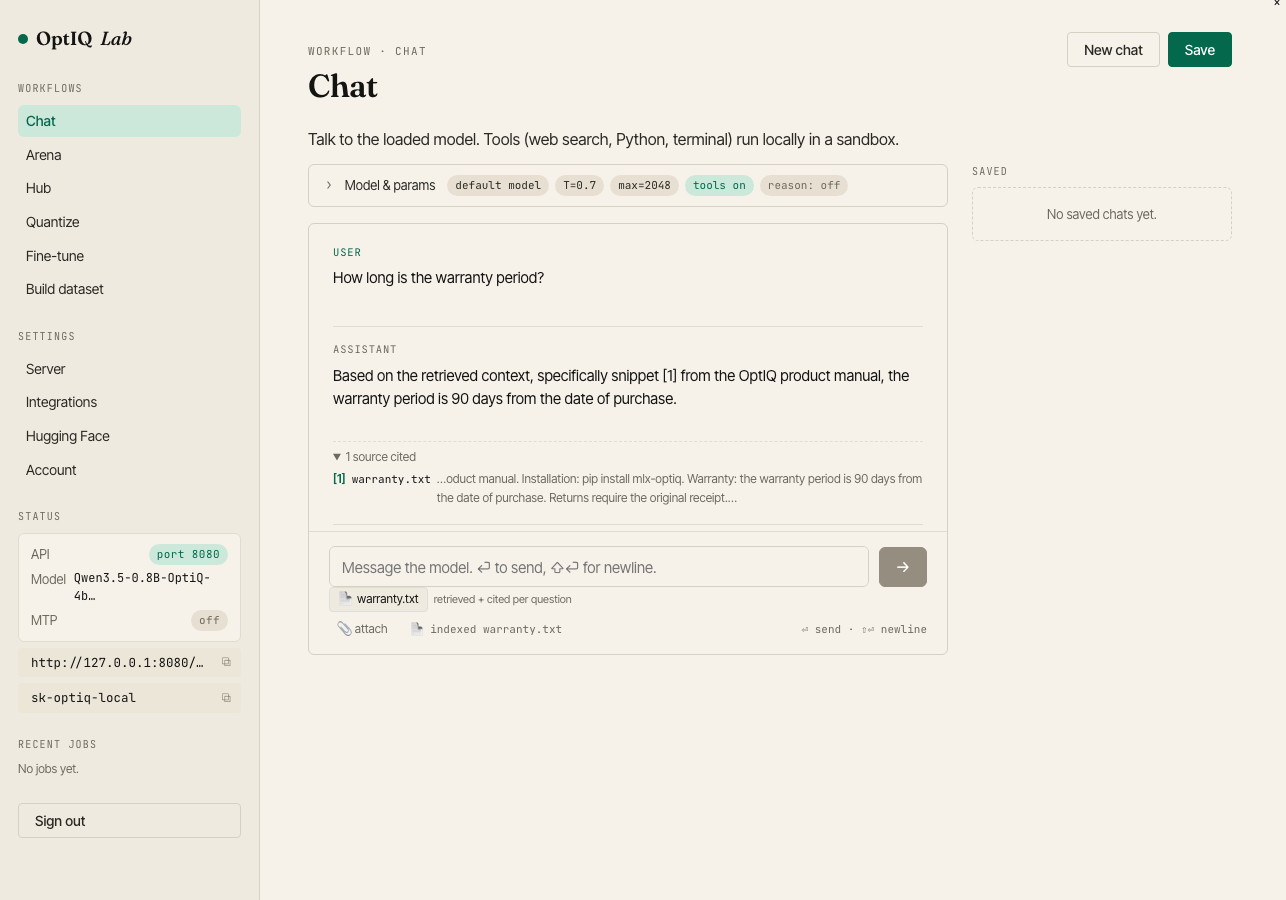 Chat with files: cited answer with a sources panel