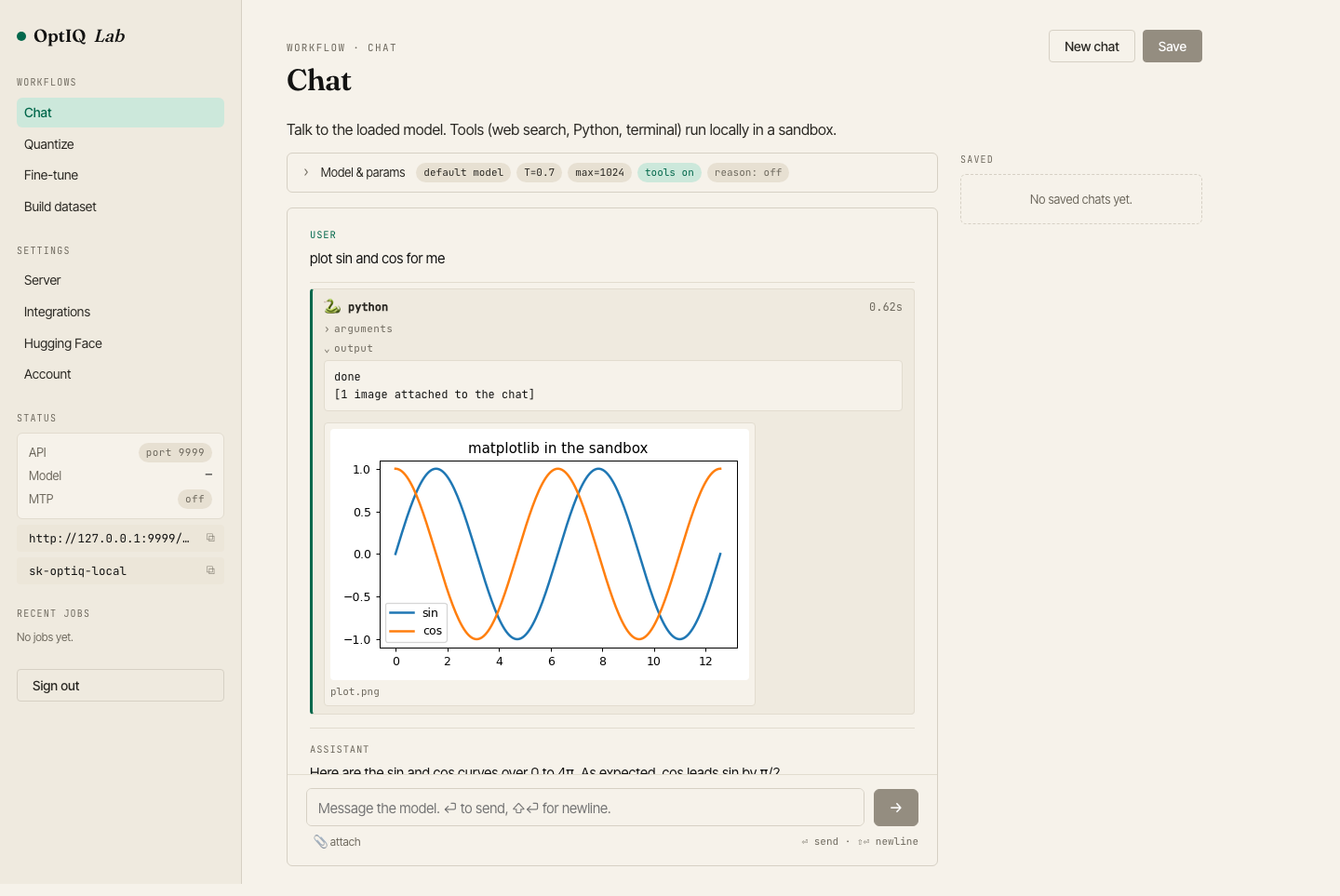 Lab chat with tool calls