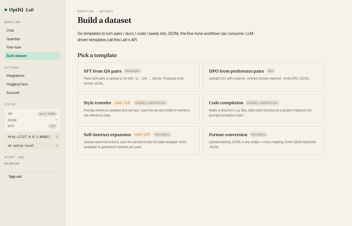 Dataset templates